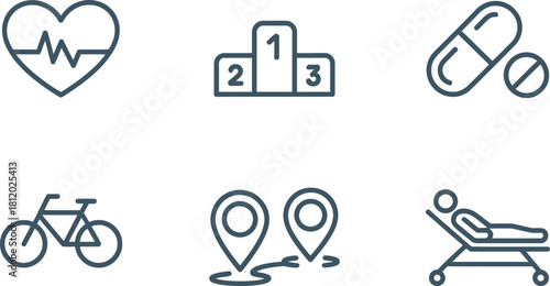Healthcare and fitness outline icons isolated on