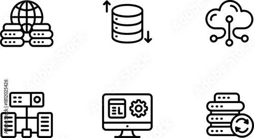 Data and network line icons isolated on
