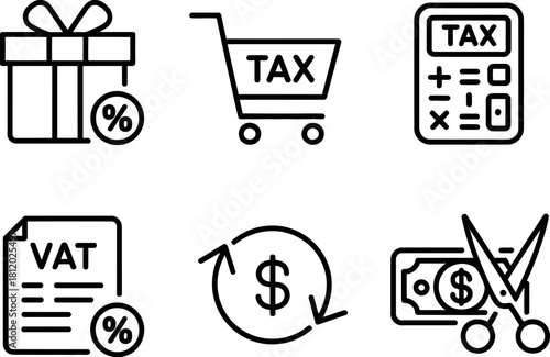 Tax and vat line icons isolated on
