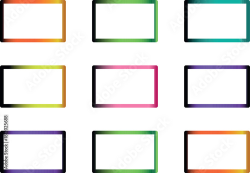 Randomly Scattered Colorful Rectangle Frames with Vibrant Gradient Variations – An Abstract Geometric Vector Composition in White