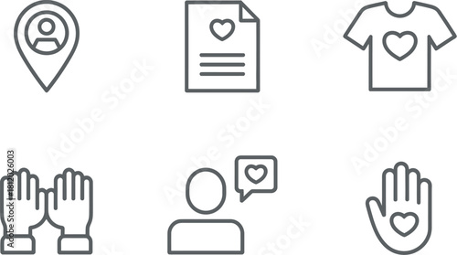Collection of charity and donation line icons
