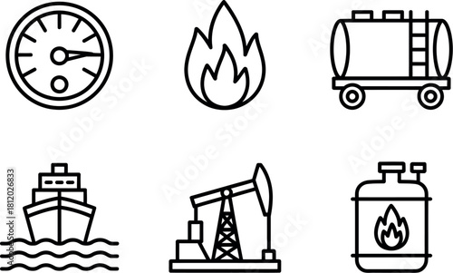 Set of oil and gas icons isolated on