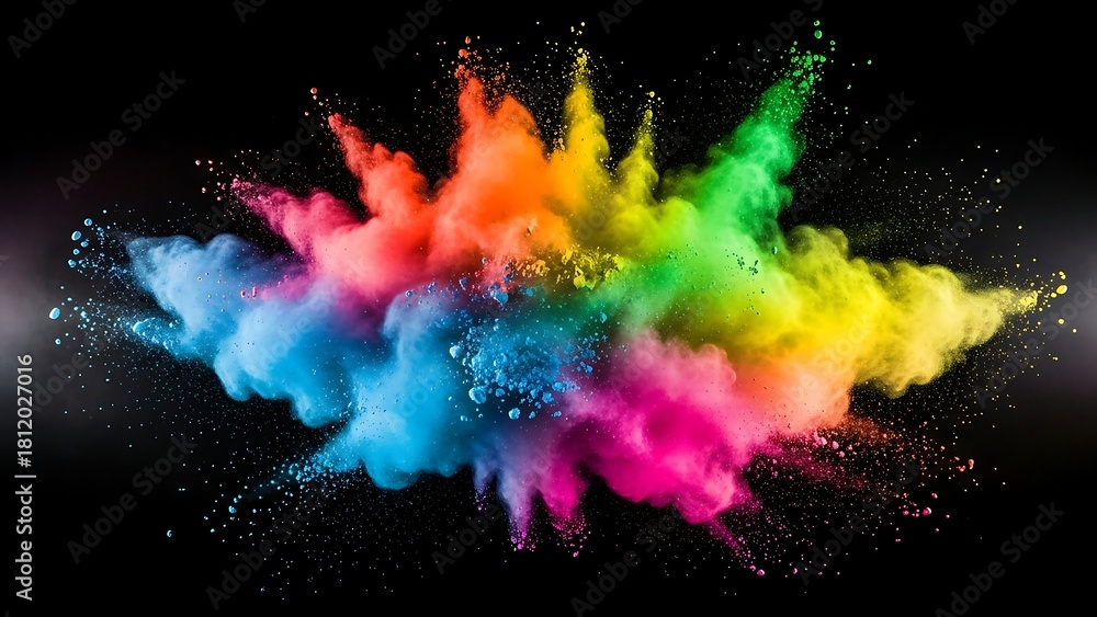 Obraz premium Explosion of vibrant colors against a dark background creating a dynamic effect.