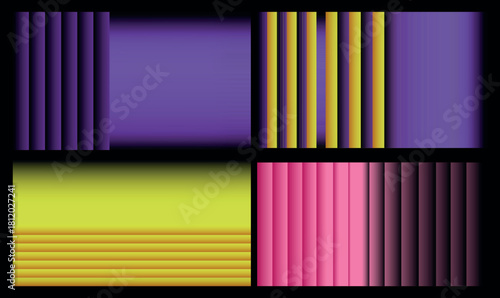 Sleek Pink, Yellow, Green, Purple Gradient Striped Background with Shadowed Strip Detailing in High-Quality Vector Format Set in Black