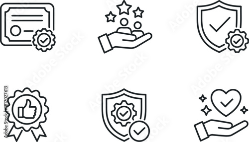 Quality and guarantee vector icon set isolated on white