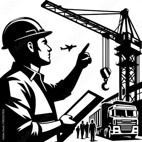 Safety Officer Supervising Crane Operation