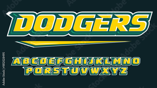 yellow and green italic sports team style font