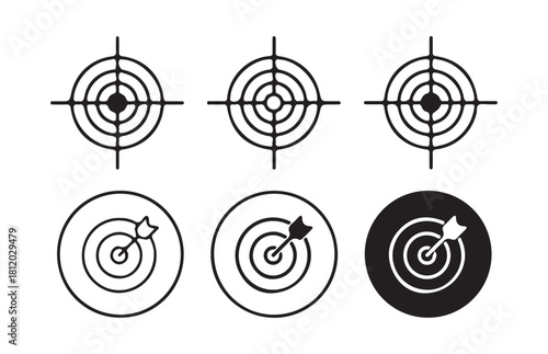 Collection of target icons with arrows and crosshairs vector graphic illustration on white background