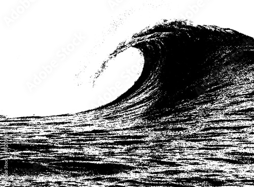 Vintage Retro Ocean Wave Engraving, Powerful Sea Water Motion, Vector Illustration Transparent Background Maritime Wall Art Printable