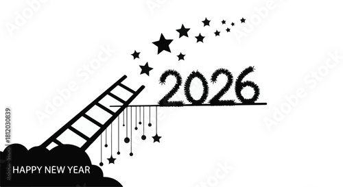 Climbing towards a bright future in the new year of 2026, reaching for stars and success.