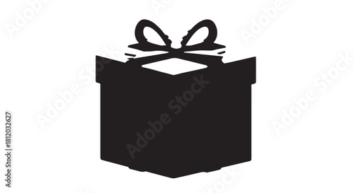 Silhouette of a wrapped gift box with ribbon on a white background.