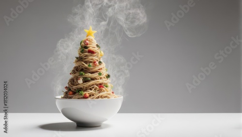 Festive Spaghetti Christmas Tree with Steam.