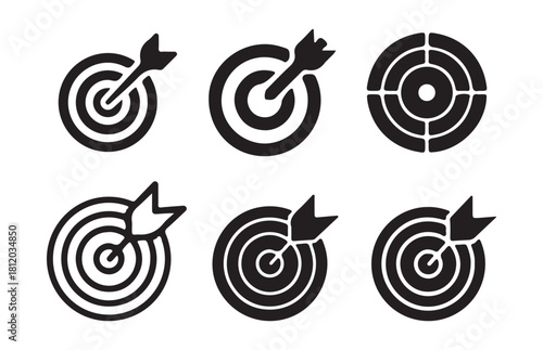 Set of black target with arrow in bullseye icons. dartboard symbol vector illustration