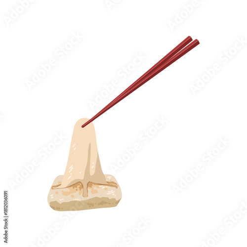 箸でつままれて伸びた焼き餅のイラスト