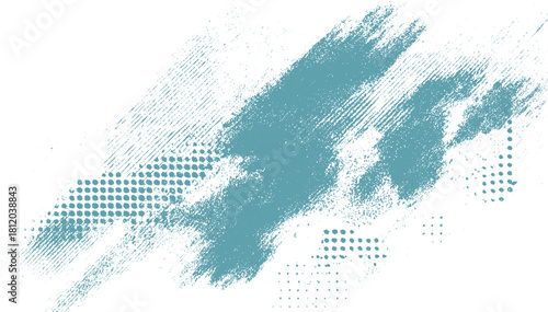 Teal abstract distressed brush strokes and dot patterns on white background graphic element vector