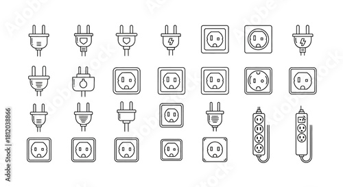 Hand-Drawn Electrical Plugs and Sockets Collection.