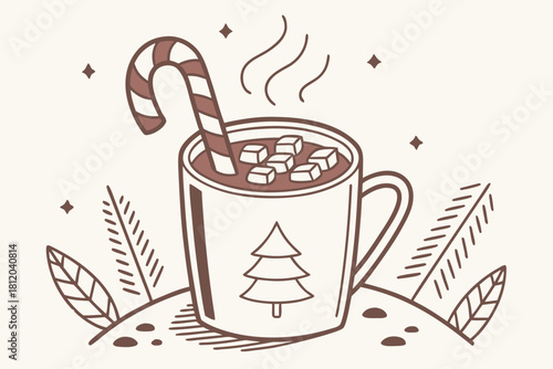 Hot chocolate with candy cane, Christmas time