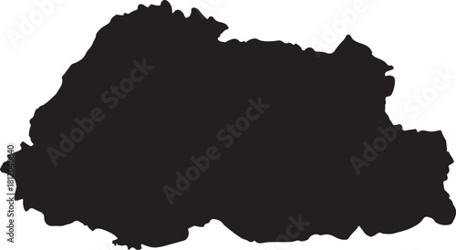 Black silhouette map of Bhutan on a white background country Asia