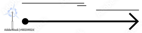 Wind turbine generating energy, represented by a direct bold arrow symbolizing progress and direction. Ideal for renewable energy, innovation, sustainability, technology, efficiency, progress, simple