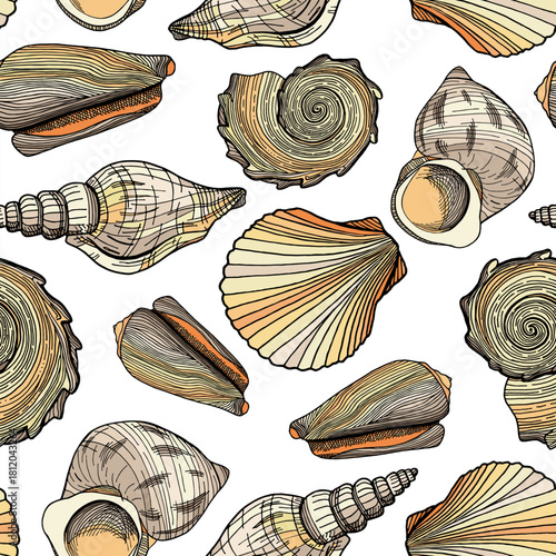 Repeating Pattern of Seashells and Starfish with Warm Tones