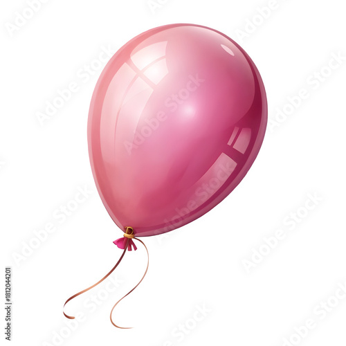 A single pink balloon with a ribbon isolated on transparent background