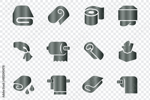Grey icons set for paper towels toilet paper tissues and napkins