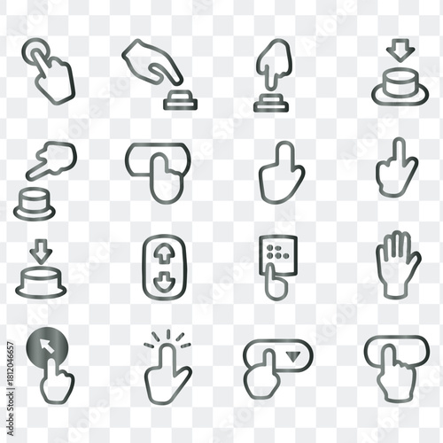 Outline vector icons for hand gestures, touchscreen interfaces, and mobile application control