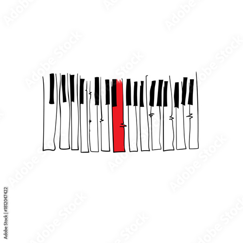 Distorted Piano Keys vector Illustration with Red Accent