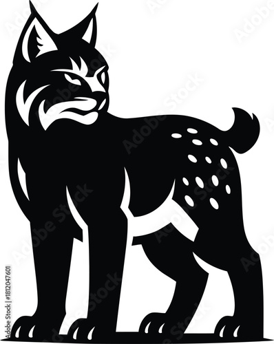 A lynx, depicted as a powerful wild cat mascot. The silhouette shows the animal standing in profile, with characteristic pointed ears, whiskers, and a short tail. White details highlight its fur patte
