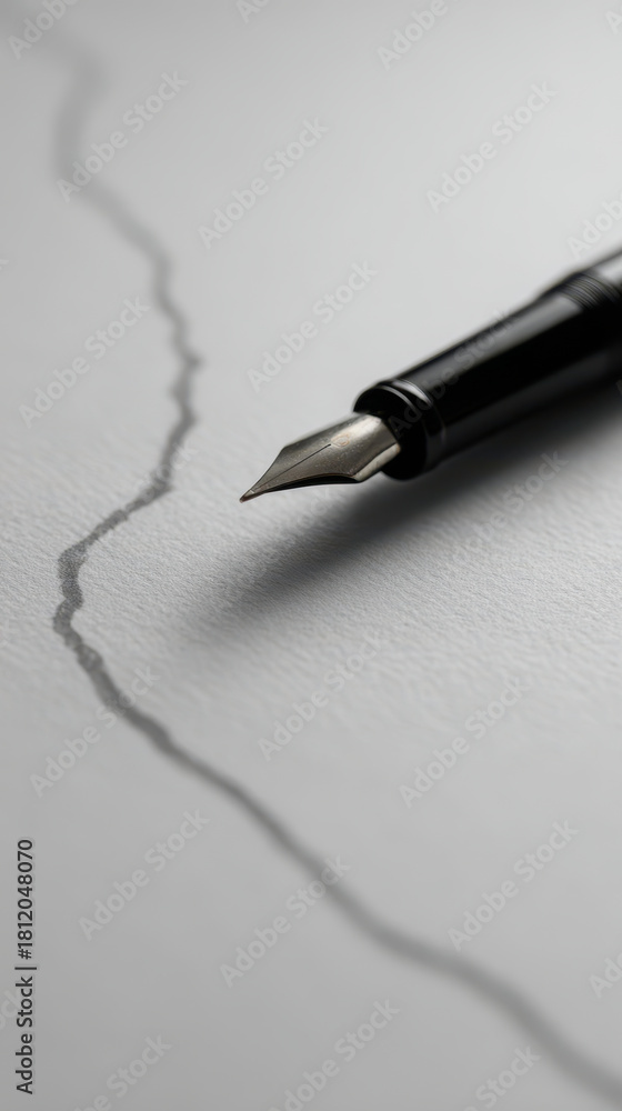 Fototapeta premium Fountain pen black metal minimal macro paper ink line elegant calm writing scene