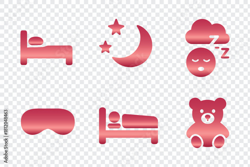Red gradient sleep night rest bedtime outline icons set vector illustration design