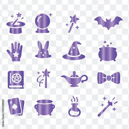 Purple magic spell wizard halloween vector icons set illustration graphic collection