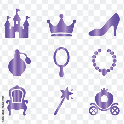 Purple princess royal icons set vector illustration design elements collection