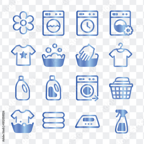 Blue laundry washing symbols vector icons set illustration design