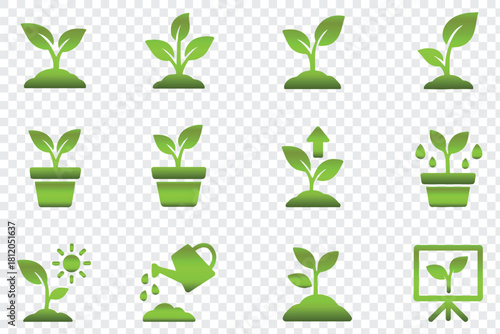 Green plant leaf nature organic ecology bio icons set vector illustration design