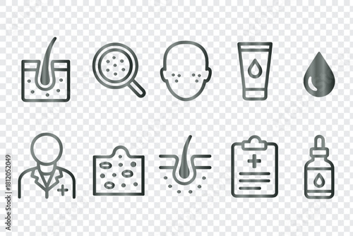 Cosmetic skin care products dermatology medical treatment beauty outline vector icons set