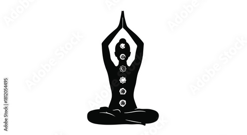 Silhouette of a person meditating with glowing chakras, symbolizing balance and inner peace.