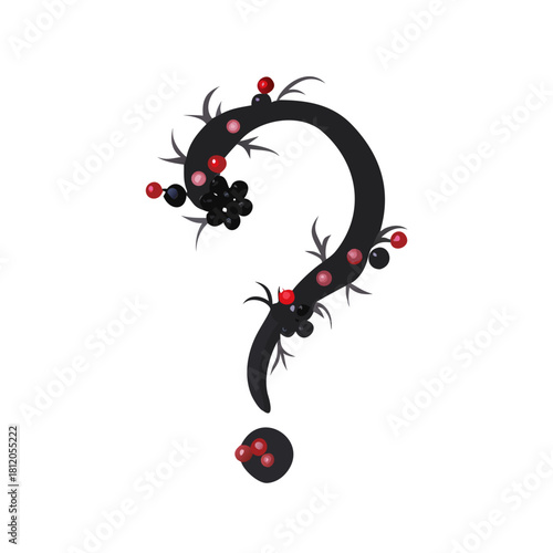 Gothic floral question mark with thorns and red berries