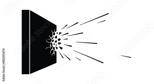 Impact shattering a solid surface with explosive force, symbolizing destruction and breakthrough.