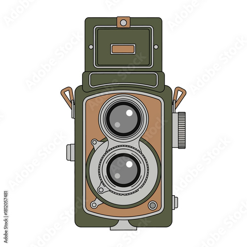 Vintage twin lens reflex camera vector illustration isolated.