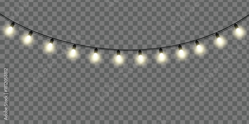 String of warm light bulbs hanging on a black wire, creating a festive and inviting atmosphere