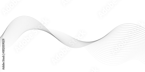 Geometric grey vector waves on white background. Editable stroke, Abstract background wave line elegant white striped diagonal line technology concept web texture.