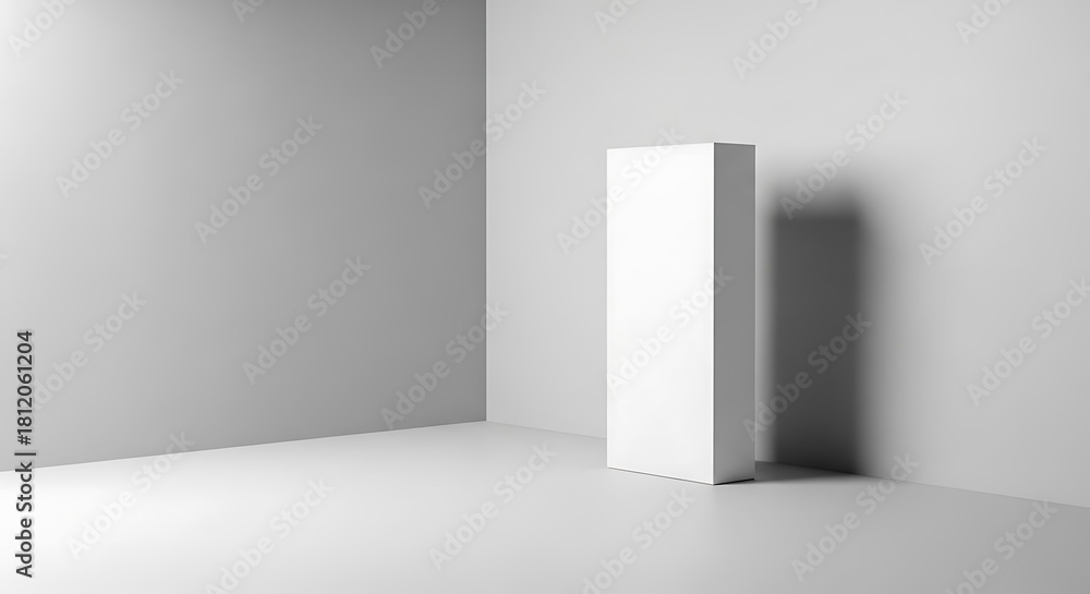 Fototapeta premium Minimalist White Box in Corner of Room Mockup.