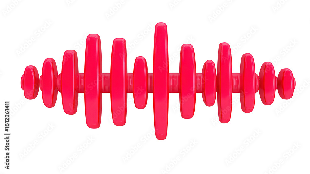 Obraz premium Red abstract sound wave shape symmetrical design isolated on transparency background modern minimal style creative concept vibrant color digital art energetic and dynamic visual element
