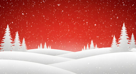 Crédence de cuisine Rouge Vector red winter landscape with white snowy hills  © Hidayat