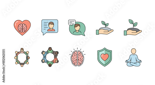 Diverse Icons Representing Health, Growth, Community, and Well-being.