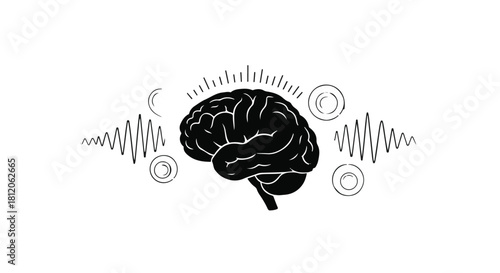 Abstract illustration of a brain with radiating waves, symbolizing thought and ideas.