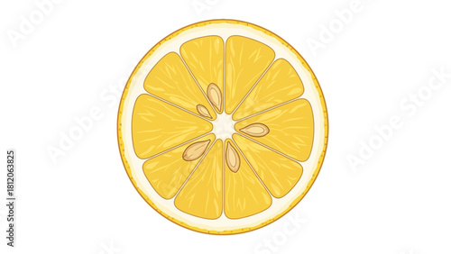 A bright yellow lemon slice with visible seeds