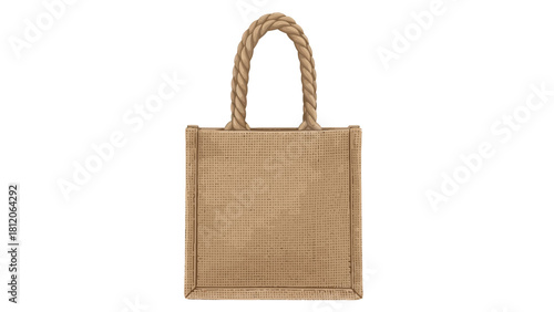 A brown burlap tote bag with thick rope handles