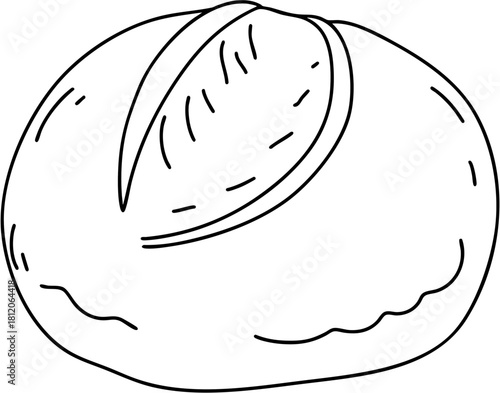 A bread loaf with a crust and a hole in the middle